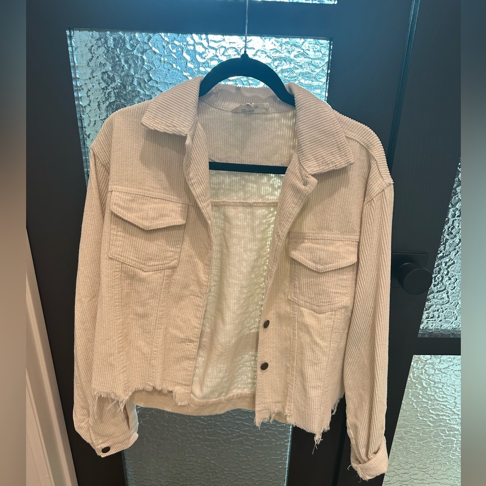 Blushing Brunette Cropped Corduroy Jacket Cream Size S